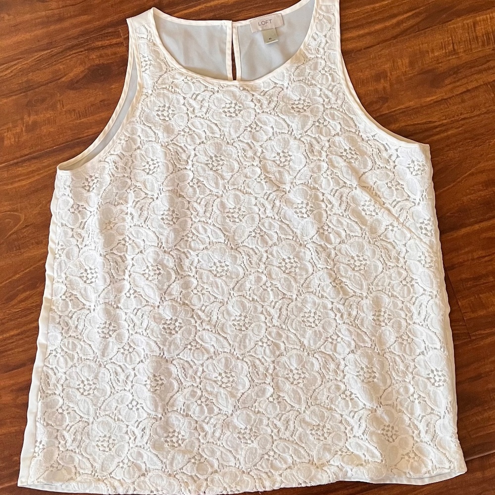 Loft White Lace Overlay Sleeveless Top